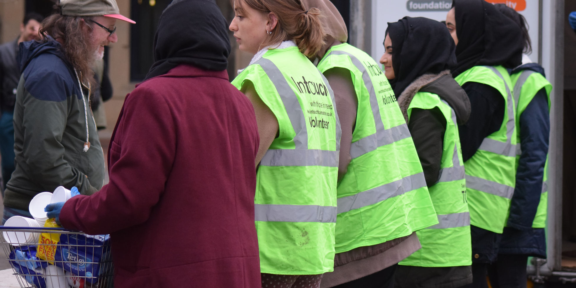 Volunteers distributing goods